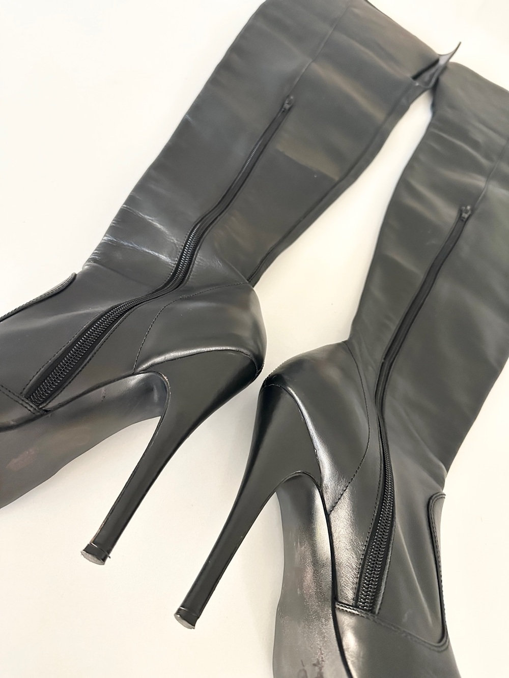 Pleaser Thigh High Stiletto Boots Genuine Leather Black Size 10 - Picture 7 of 16